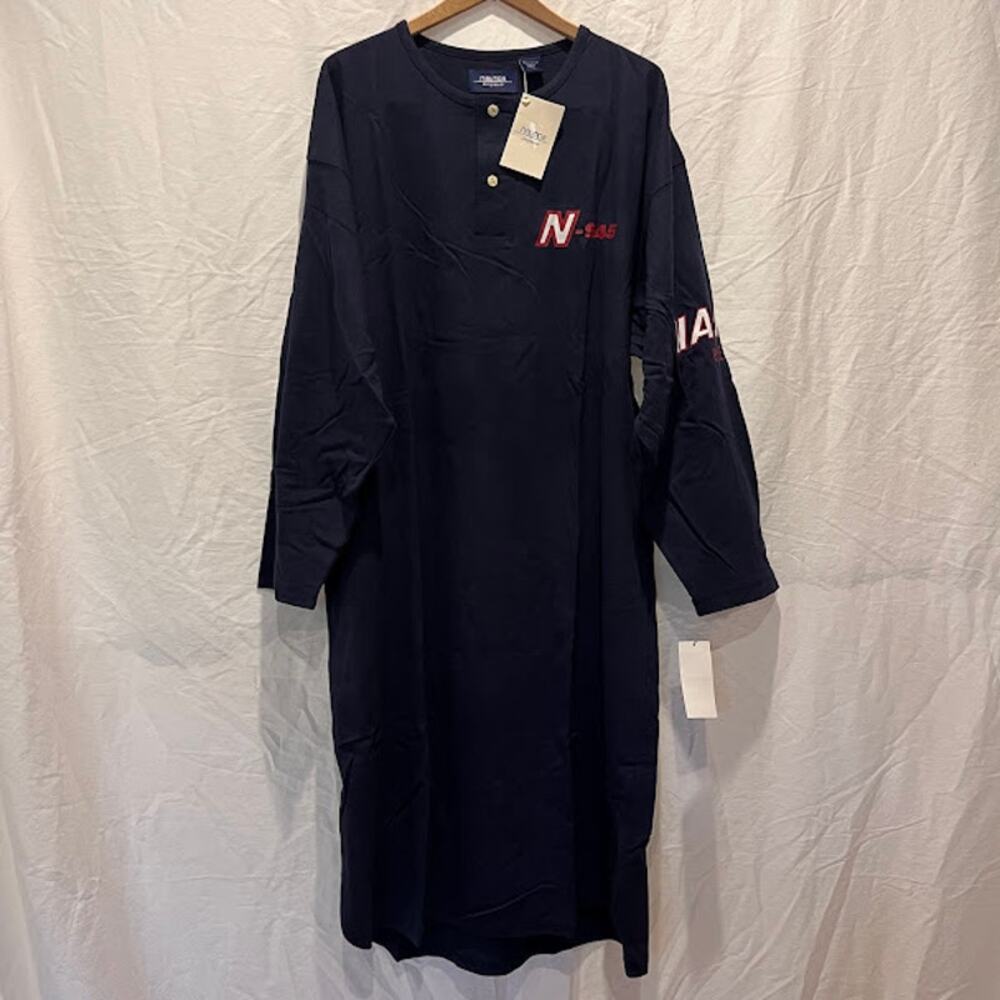 NWT VTG Y2K Nautica Sleepwear Navy Nightshirt Nightgown Blue Water Logo Cotton